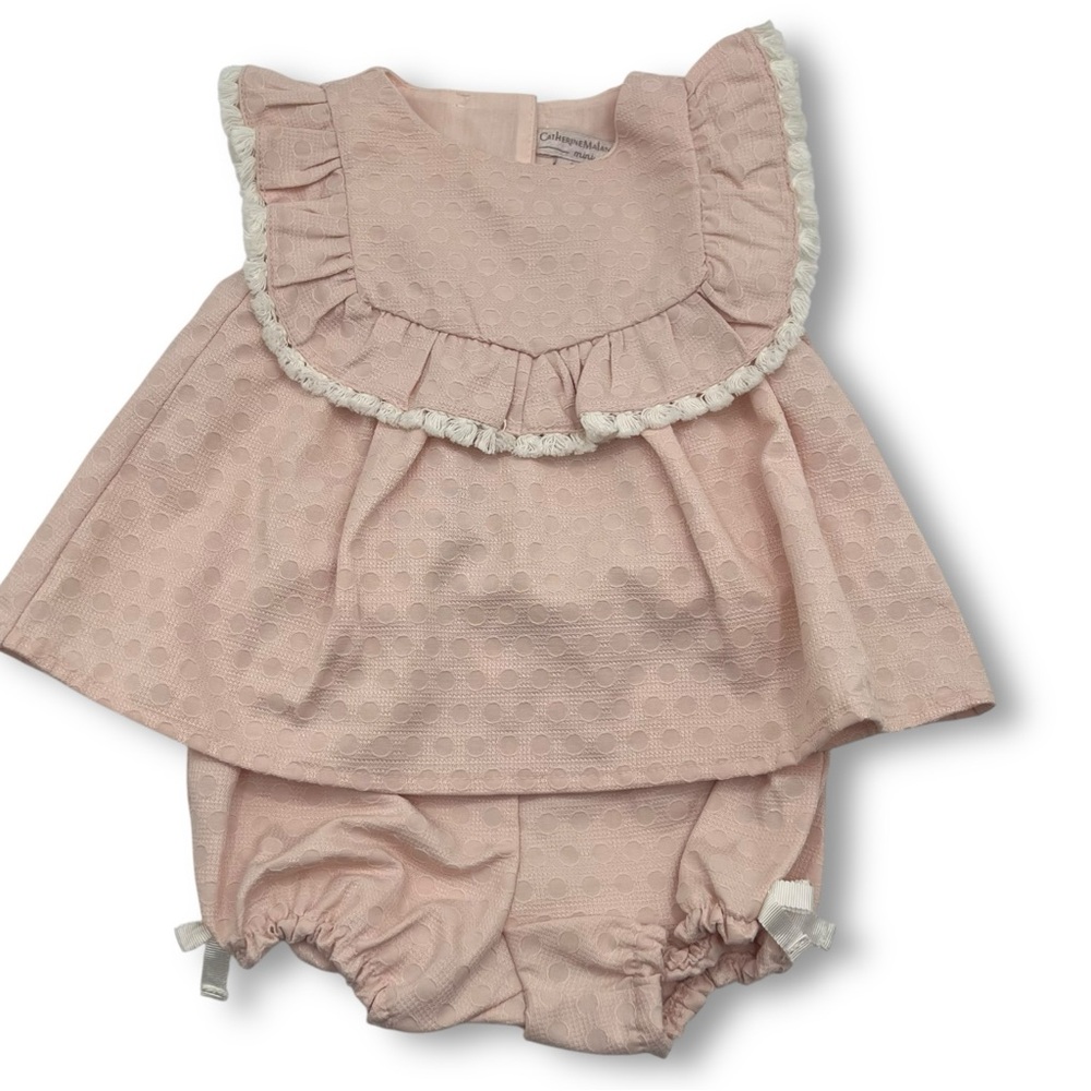 Catherine Malandrino Mini Pink Polka Dot Ruffle Top & Bloomer Set – 6-9Months